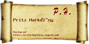 Pritz Harkány névjegykártya